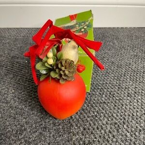 Vintage MCM Plastic Apple Bird Christmas Welcome Ornament with Box 1960s 1970s